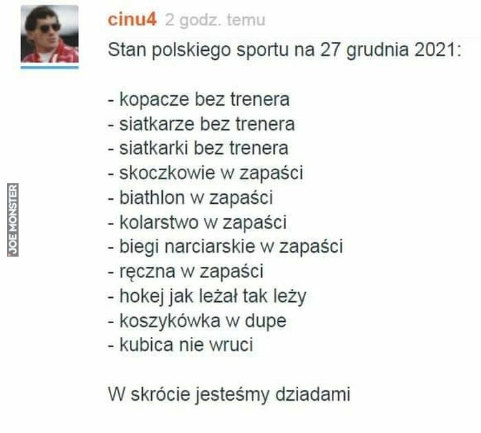 stan polskiego sportu na 27 grudnia