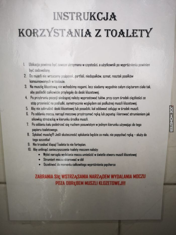 instrukcja korzystania z toalety