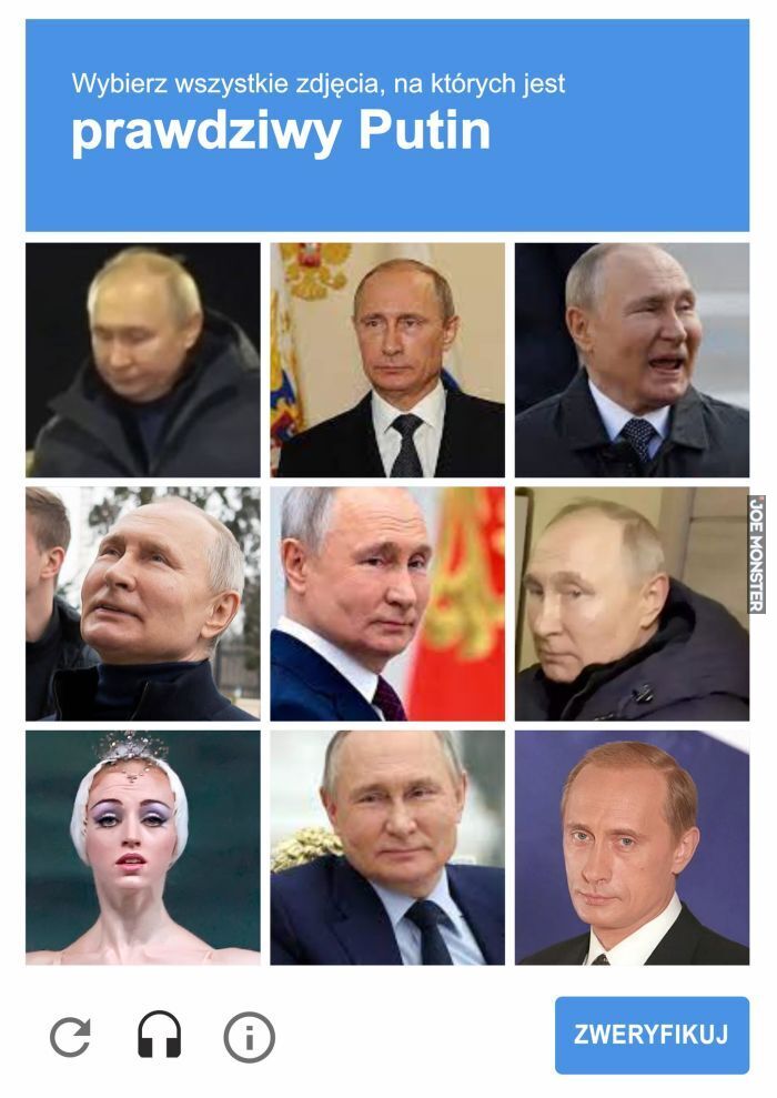 Wybierz wszystkie zdjęcia, na których jest prawdziwy Putin