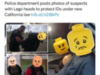 Kalifornijska policja publikując zdjęcia zatrzymanych anonimizuje je główkami ludzików Lego