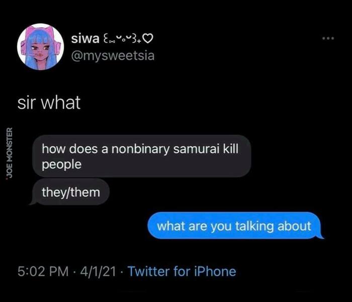 how does a nonbinary samurai kill people
