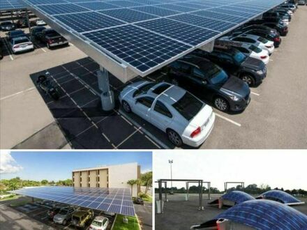 Parking samochodowy zadaszony panelami słonecznymi - dwie pieczenie przy jednym ogniu