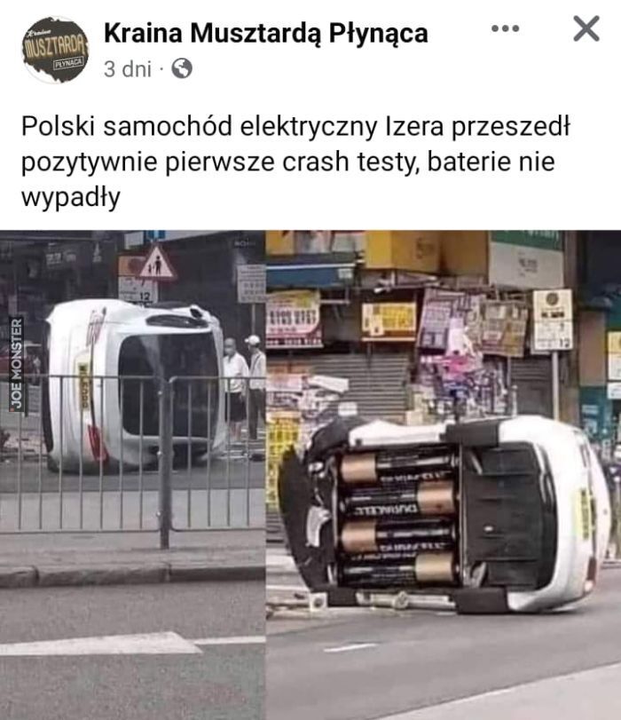 Kraina Musztardą Płynąca Polski samochód elektryczny Izera przeszedł pozytywnie pierwsze crash testy, baterie nie wypadły