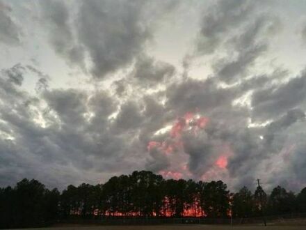 Zachód słońca, który wygląda jak pożar lasu