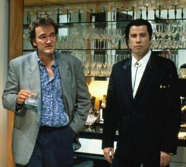 Quentin Tarantino i John Travolta na planie Pulp Fiction, 1994
