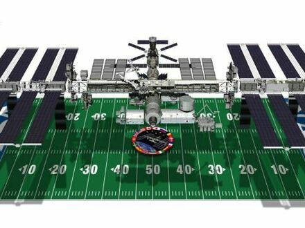 Stacja ISS w porównaniu do boiska do futbolu amerykańskiego