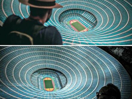 Model stadionu dla miliona widzów stworzony przez artystę Paula Pfeiffera