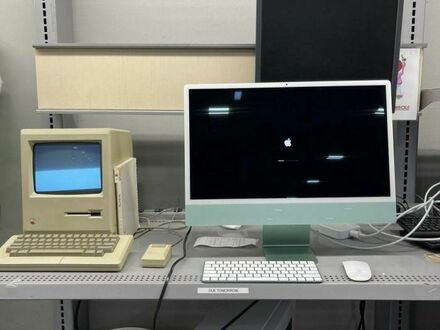Pierwsza generacja Macintosh Plus (1986) i najnowszy iMac (2021)
