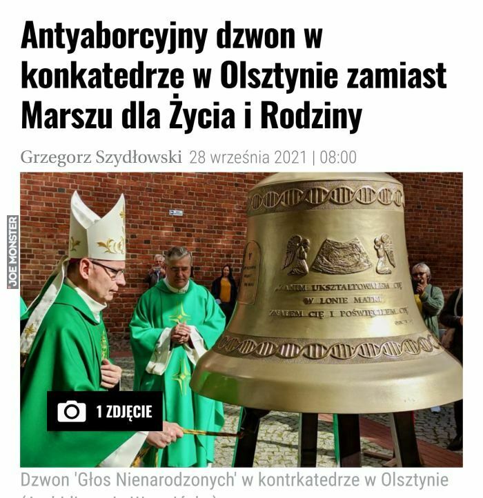 antyaborcyjny dzwon w konkatedrze w olsztynie
