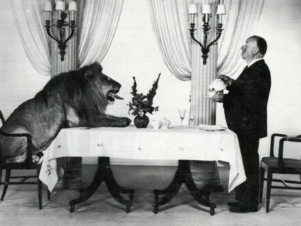 Alfred Hitchcock serwuje herbatę lwu, 1957
