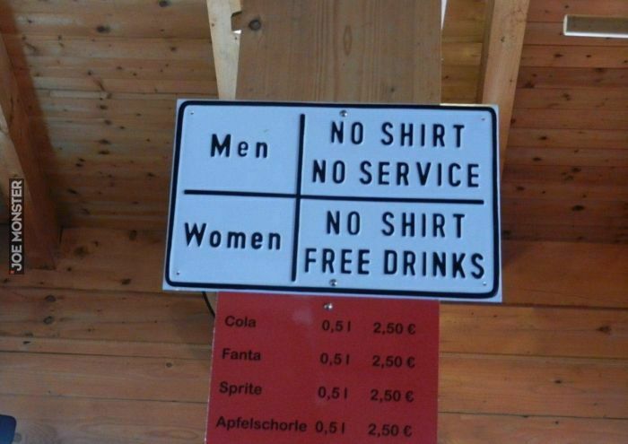 men no shirt no service