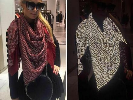 Paris Hilton nosi szalik anti-paparazzi, który odbija światło flesza i psuje zdjęcia