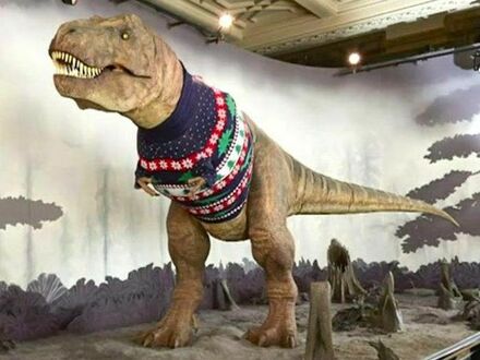 T-rex w świątecznym nastroju w Londyńskim Muzeum Historii Naturalnej