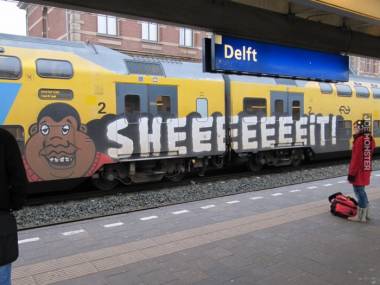Graffiti na pociągu w Amsterdamie