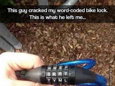 Złodziej złamał mój kod na zabezpieczeniu do roweru. To mi zostawił
