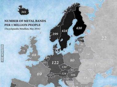 Liczba zespołów metalowych w przeliczeniu na milion mieszkańców