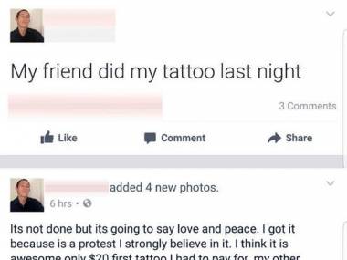 Kumpel zrobił mu tatuaż. Za 20 dolców trudno więcej oczekiwać