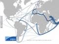 Mapka ruchu morskiego między portami całego świata