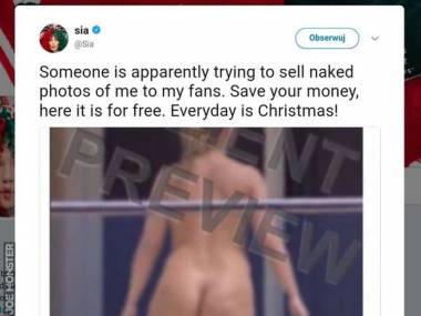 Piosenkarka Sia opublikowała swoje nagie fotki, ponieważ ktoś próbował sprzedać je jej fanom