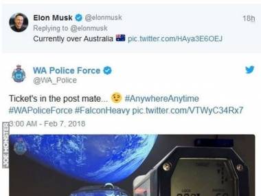 Przelatując nad Australią kosmiczny wehikuł Muska dostał mandat za prędkość