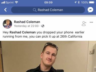 "Hey Rashad. Zgubiłeś ten telefon uciekając przede mną. Odbierzesz go na 26. posterunku"