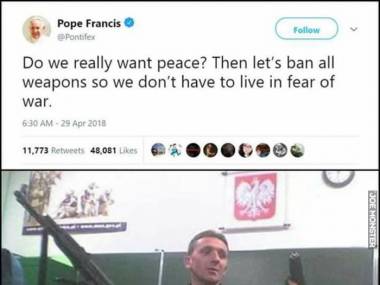 Papież proponuje zakazać wszystkich broni, a tymczasem u nas...