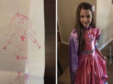 Babcia uszyła wymarzoną sukienkę dla wnuczki na podstawie rysunku